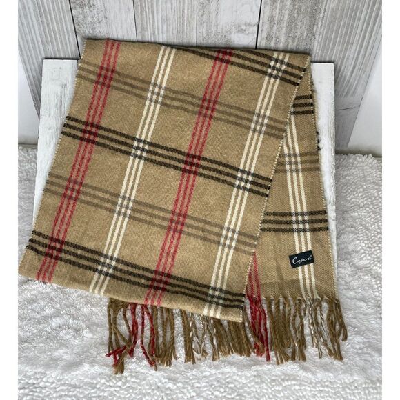 Vintage Cejon Tan Plaid Scarf - Picture 1 of 4